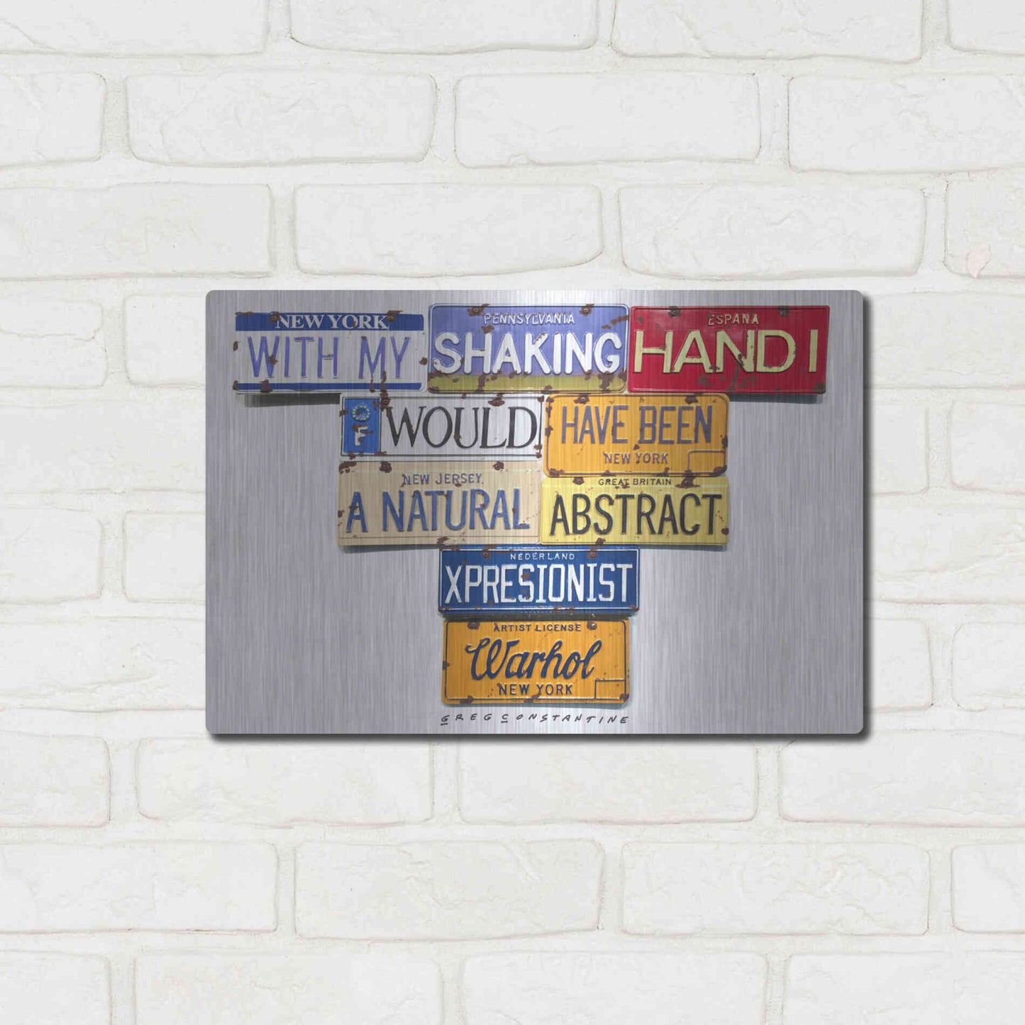 Luxe Metal Art 'Warhol Shaking Hand' by Gregory Constantine, Metal Wall Art,16x12