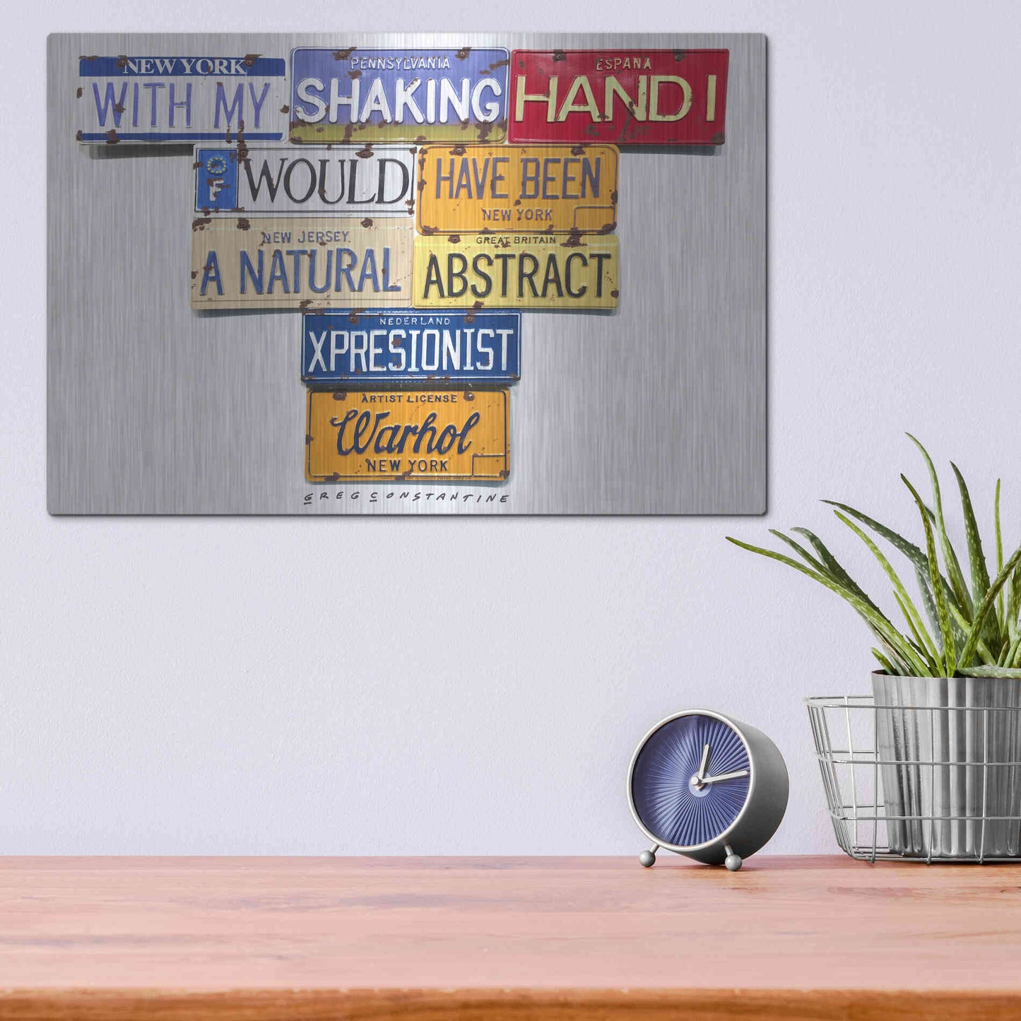 Luxe Metal Art 'Warhol Shaking Hand' by Gregory Constantine, Metal Wall Art,16x12