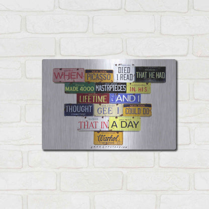 Luxe Metal Art 'Warhol Picasso Died' by Gregory Constantine, Metal Wall Art,16x12