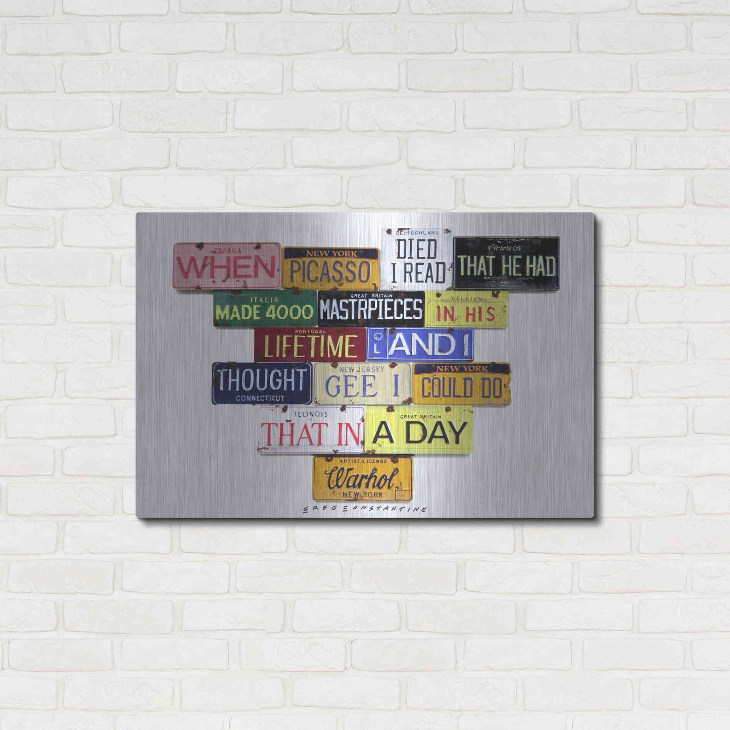 Luxe Metal Art 'Warhol Picasso Died' by Gregory Constantine, Metal Wall Art,36x24