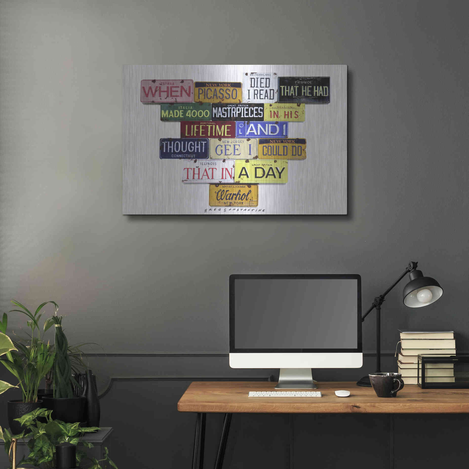 Luxe Metal Art 'Warhol Picasso Died' by Gregory Constantine, Metal Wall Art,36x24