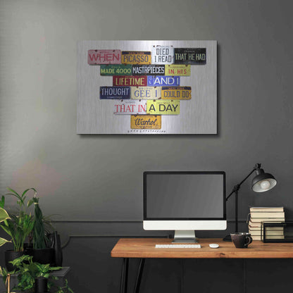 Luxe Metal Art 'Warhol Picasso Died' by Gregory Constantine, Metal Wall Art,36x24