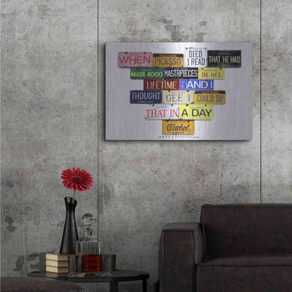 Luxe Metal Art 'Warhol Picasso Died' by Gregory Constantine, Metal Wall Art,36x24