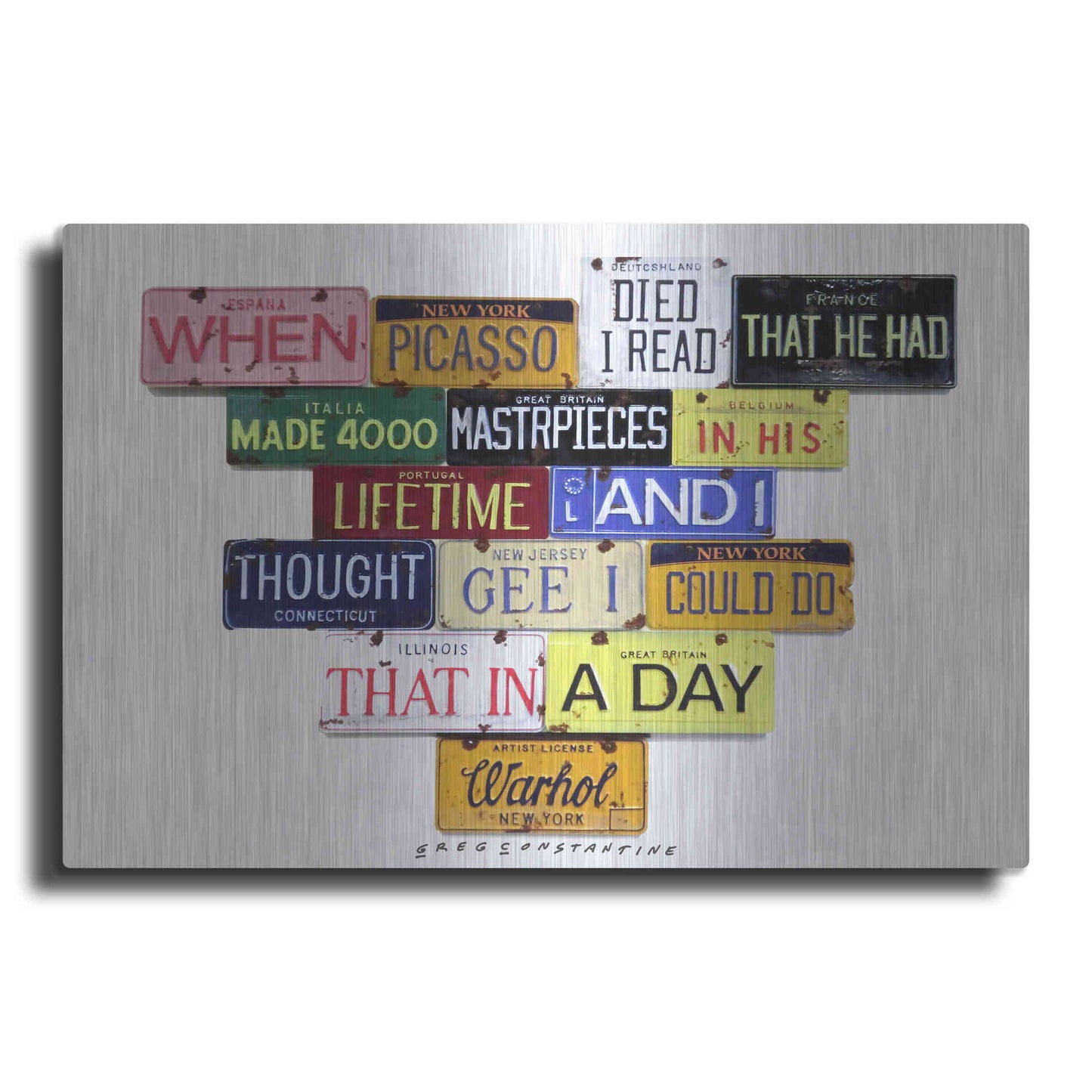 Luxe Metal Art 'Warhol Picasso Died' by Gregory Constantine, Metal Wall Art