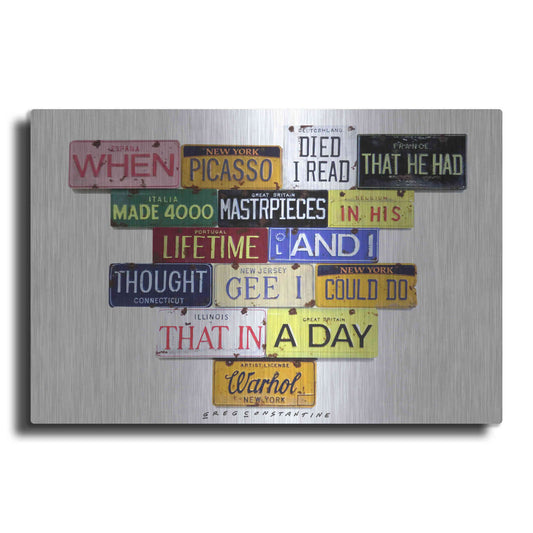 Luxe Metal Art 'Warhol Picasso Died' by Gregory Constantine, Metal Wall Art