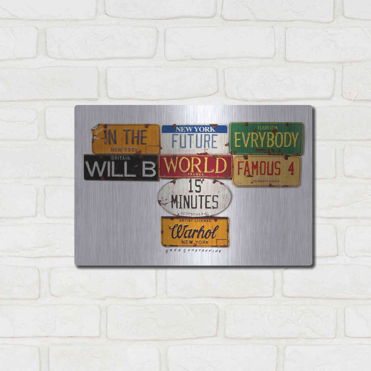 Luxe Metal Art 'Warhol Everybody Famous' by Gregory Constantine, Metal Wall Art,16x12