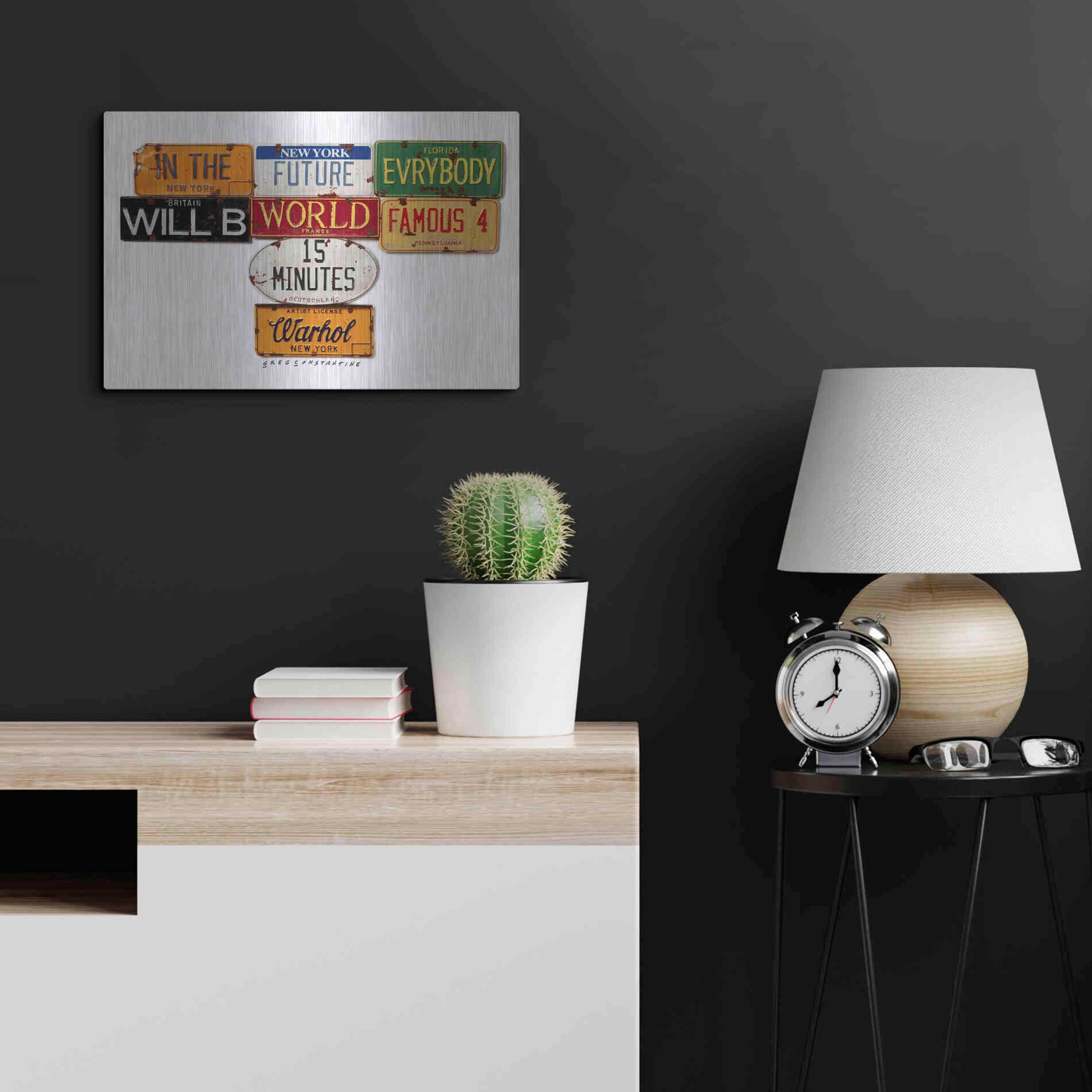 Luxe Metal Art 'Warhol Everybody Famous' by Gregory Constantine, Metal Wall Art,24x16