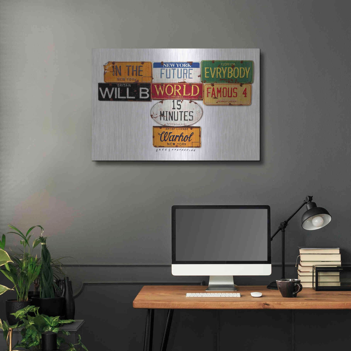 Luxe Metal Art 'Warhol Everybody Famous' by Gregory Constantine, Metal Wall Art,36x24