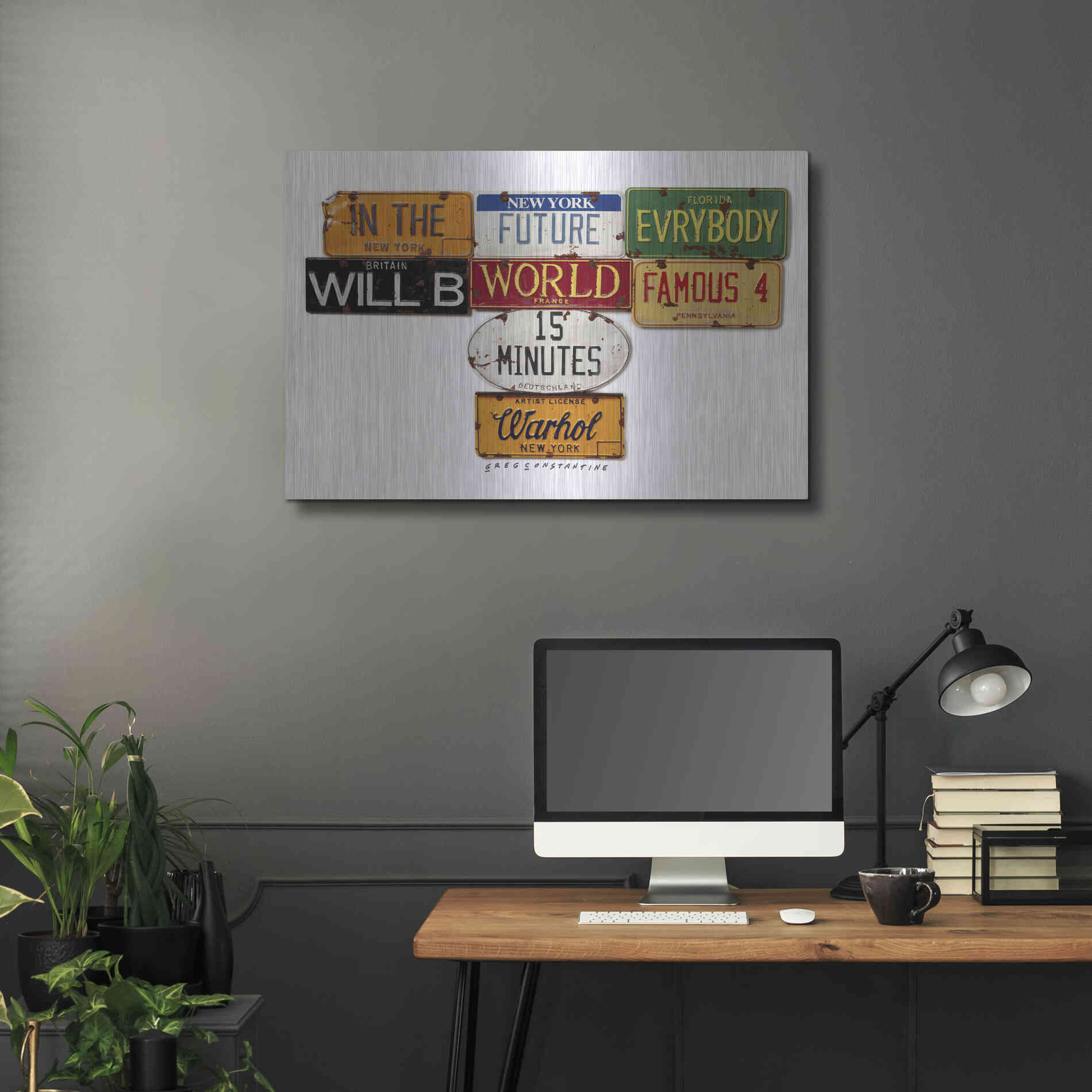 Luxe Metal Art 'Warhol Everybody Famous' by Gregory Constantine, Metal Wall Art,36x24