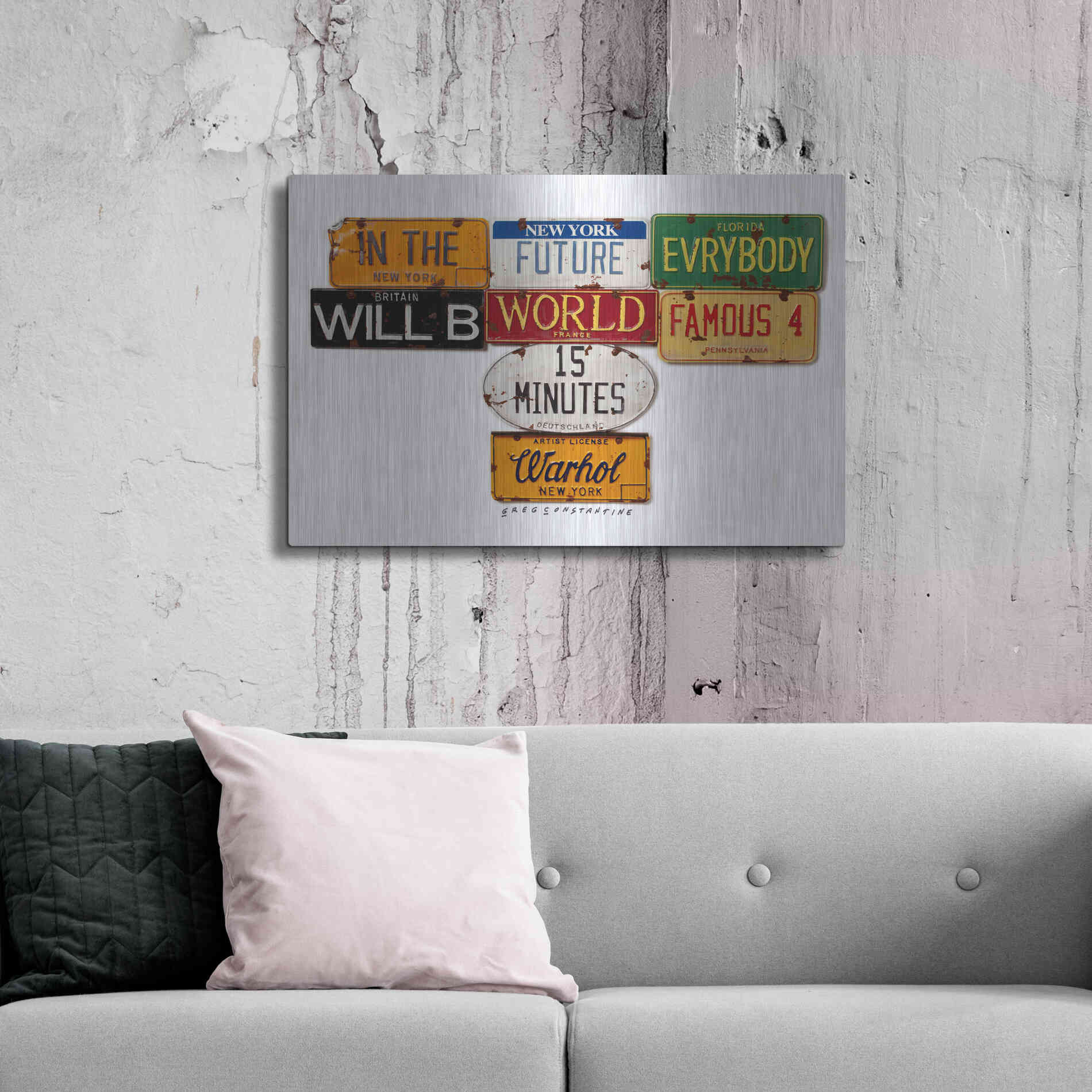 Luxe Metal Art 'Warhol Everybody Famous' by Gregory Constantine, Metal Wall Art,36x24