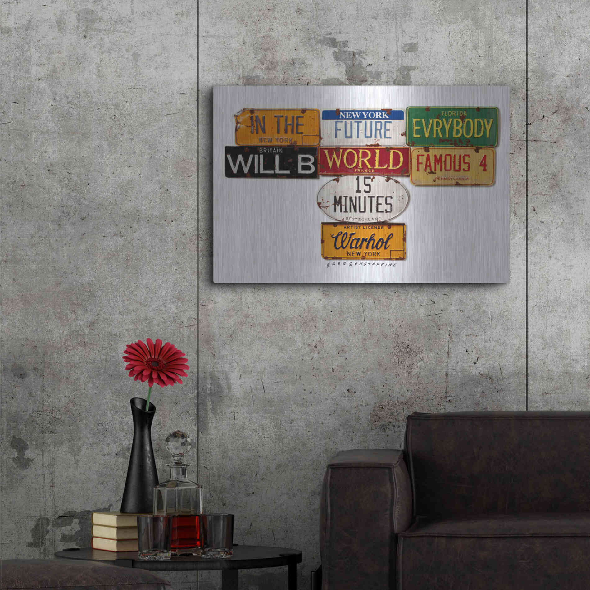 Luxe Metal Art 'Warhol Everybody Famous' by Gregory Constantine, Metal Wall Art,36x24
