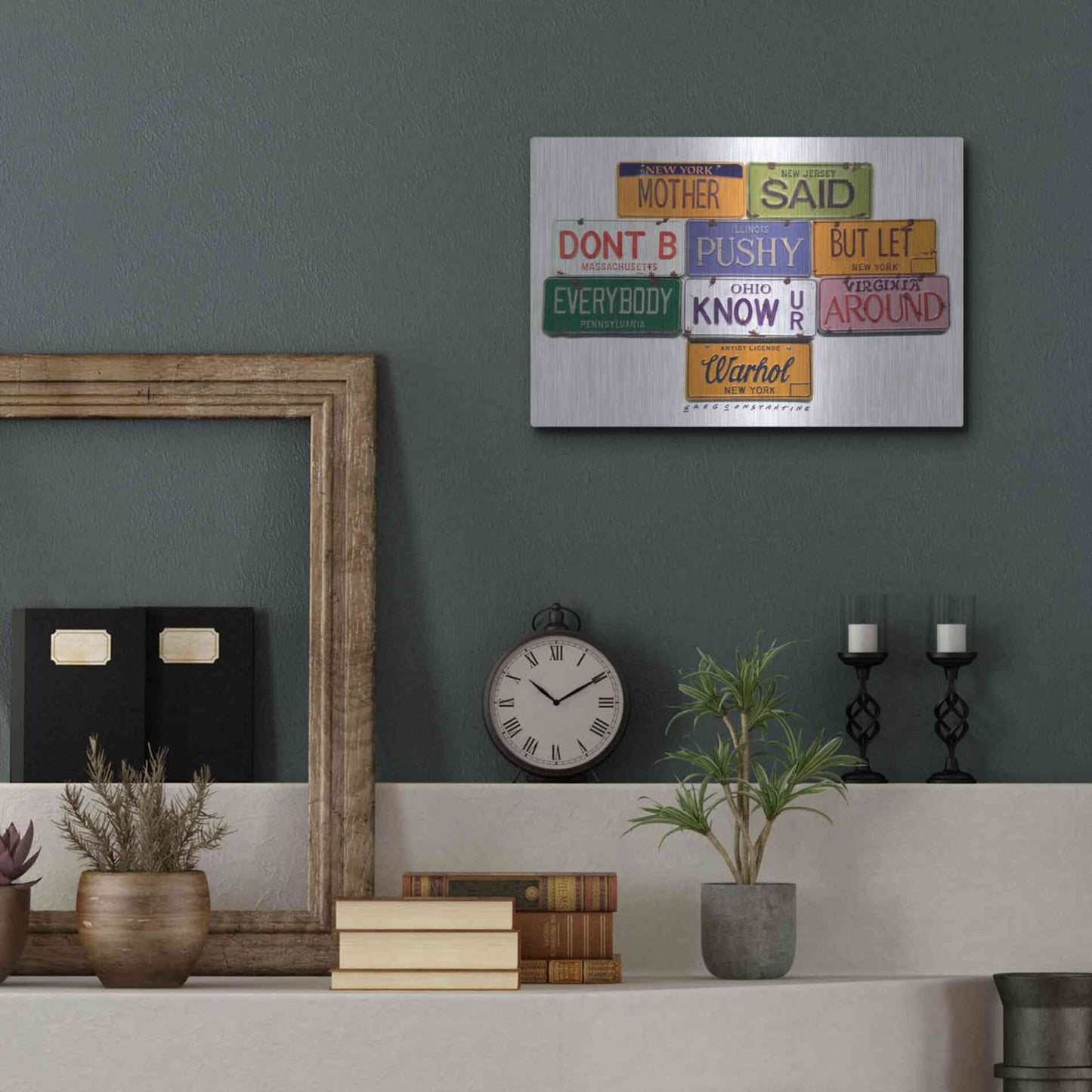 Luxe Metal Art 'Warhol Don't B Pushy' by Gregory Constantine, Metal Wall Art,16x12