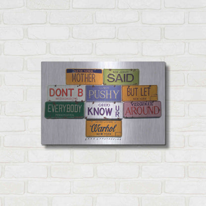 Luxe Metal Art 'Warhol Don't B Pushy' by Gregory Constantine, Metal Wall Art,24x16