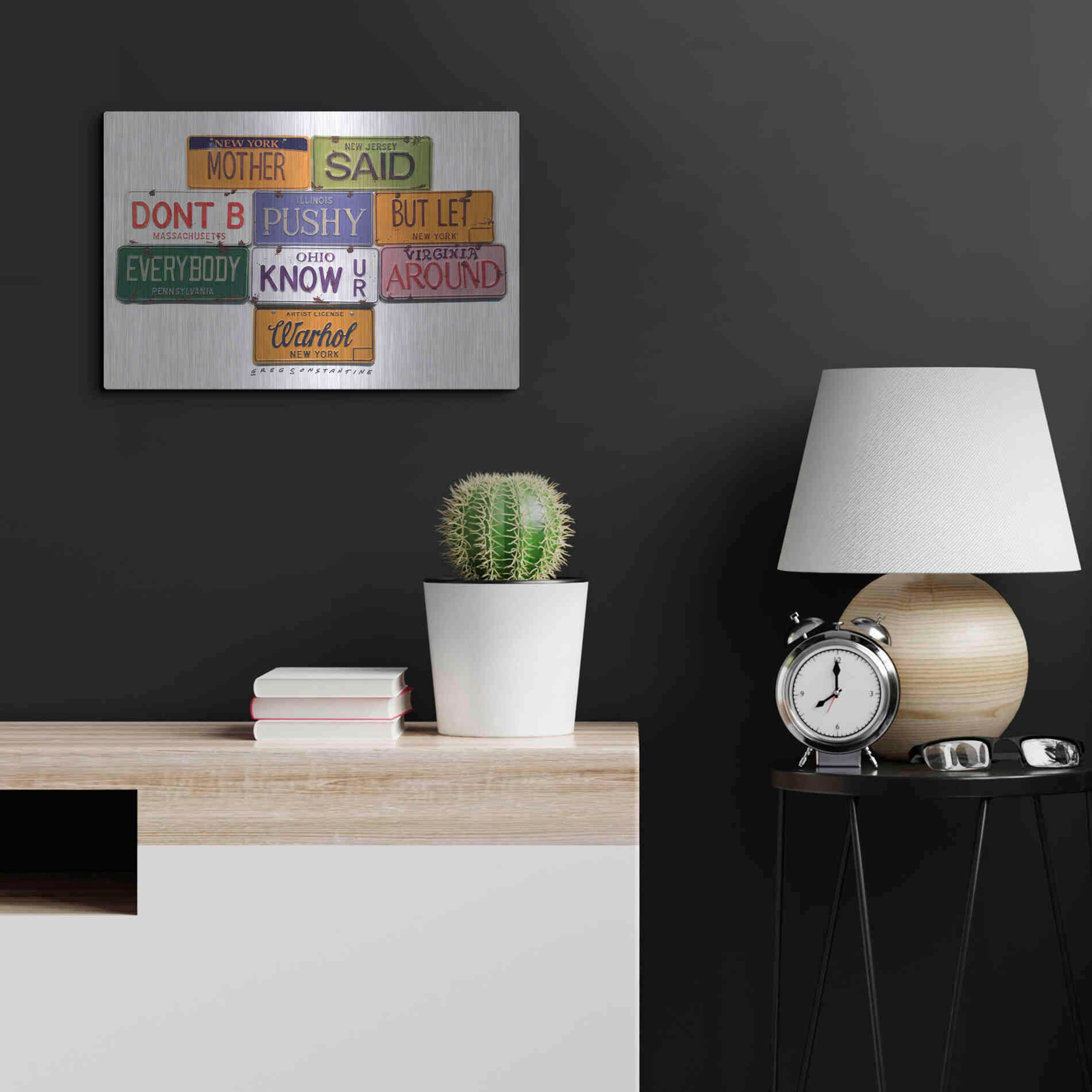 Luxe Metal Art 'Warhol Don't B Pushy' by Gregory Constantine, Metal Wall Art,24x16