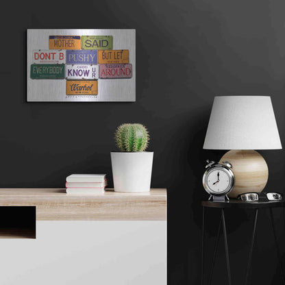Luxe Metal Art 'Warhol Don't B Pushy' by Gregory Constantine, Metal Wall Art,24x16