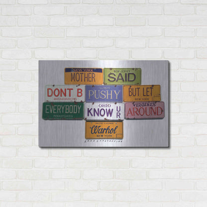 Luxe Metal Art 'Warhol Don't B Pushy' by Gregory Constantine, Metal Wall Art,36x24