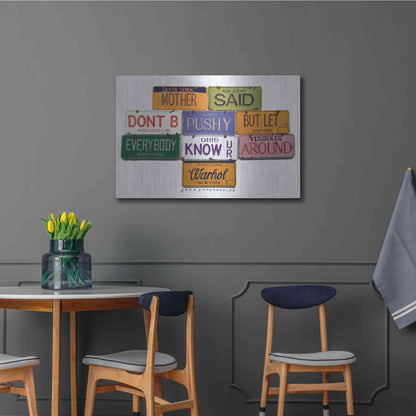 Luxe Metal Art 'Warhol Don't B Pushy' by Gregory Constantine, Metal Wall Art,36x24