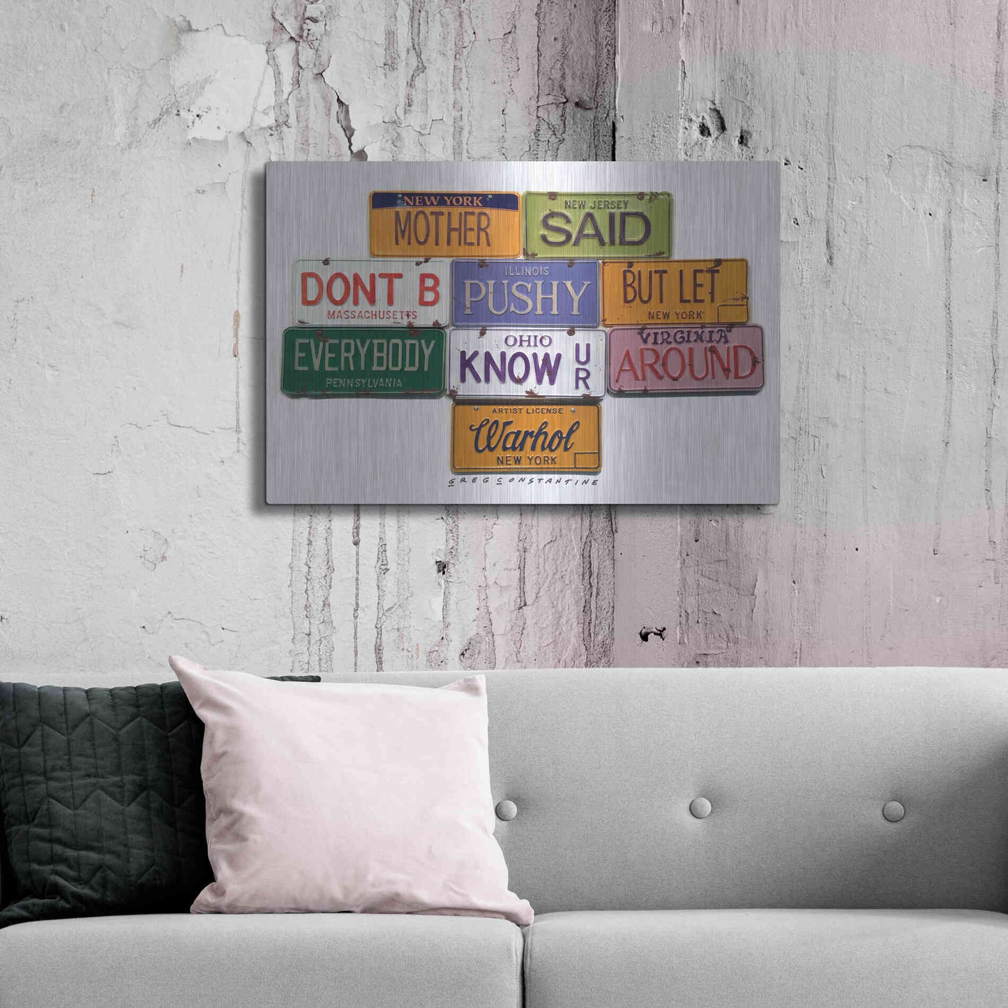 Luxe Metal Art 'Warhol Don't B Pushy' by Gregory Constantine, Metal Wall Art,36x24