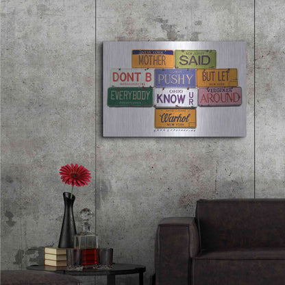 Luxe Metal Art 'Warhol Don't B Pushy' by Gregory Constantine, Metal Wall Art,36x24