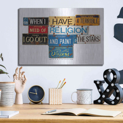 Luxe Metal Art 'Vincent Need Religion' by Gregory Constantine, Metal Wall Art,16x12