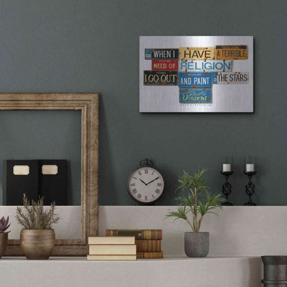 Luxe Metal Art 'Vincent Need Religion' by Gregory Constantine, Metal Wall Art,16x12