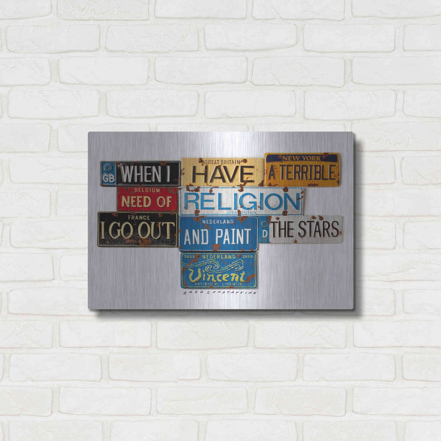 Luxe Metal Art 'Vincent Need Religion' by Gregory Constantine, Metal Wall Art,24x16
