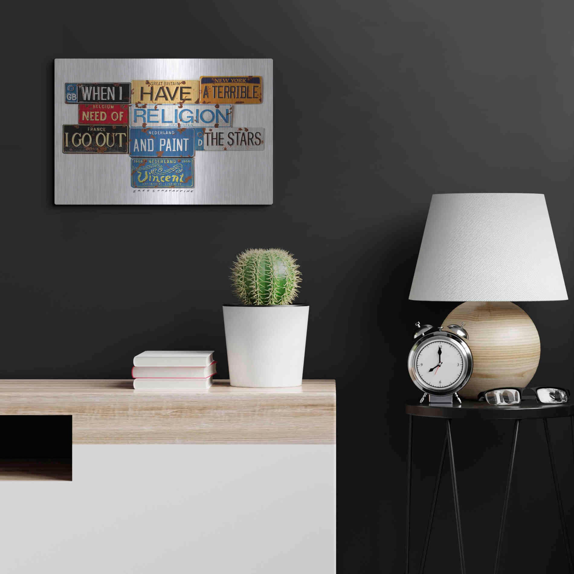 Luxe Metal Art 'Vincent Need Religion' by Gregory Constantine, Metal Wall Art,24x16