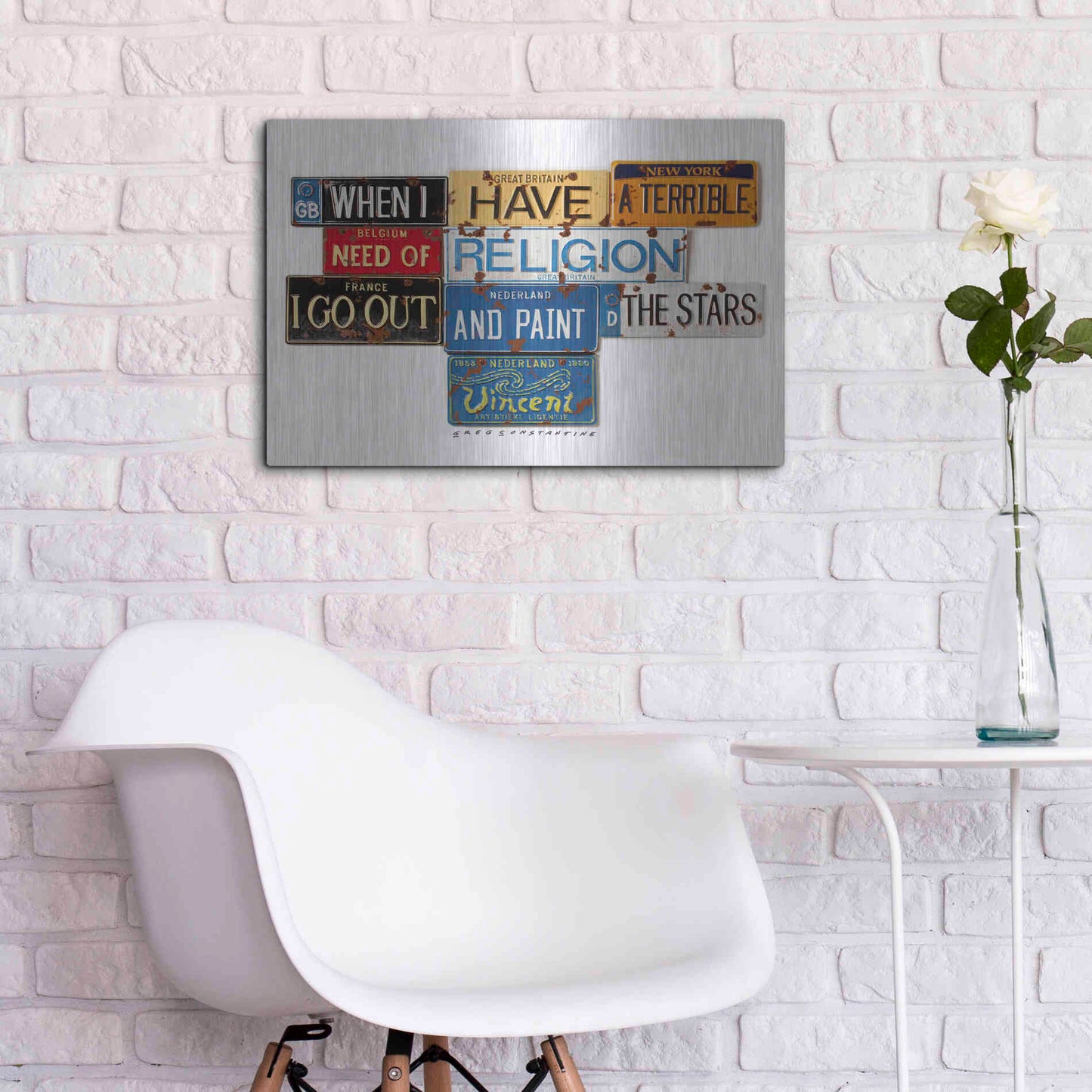 Luxe Metal Art 'Vincent Need Religion' by Gregory Constantine, Metal Wall Art,24x16