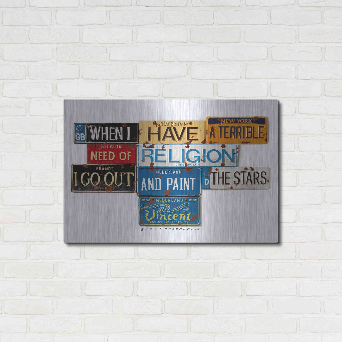 Luxe Metal Art 'Vincent Need Religion' by Gregory Constantine, Metal Wall Art,36x24