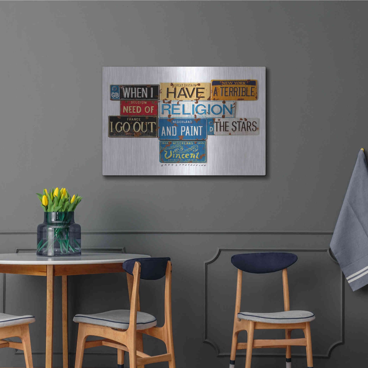 Luxe Metal Art 'Vincent Need Religion' by Gregory Constantine, Metal Wall Art,36x24