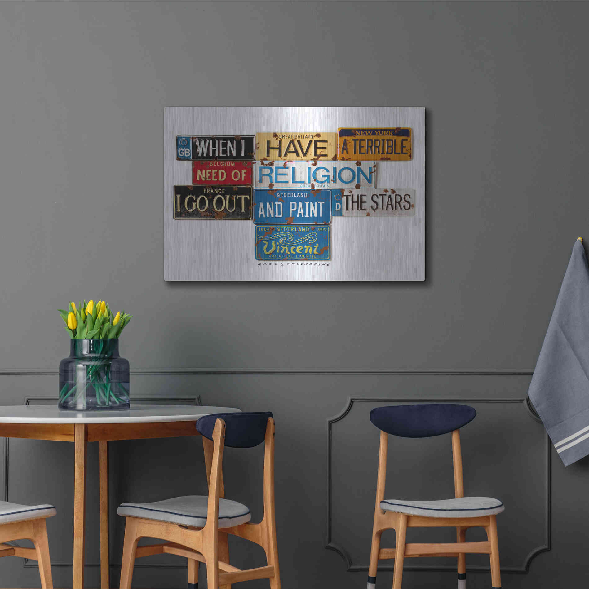 Luxe Metal Art 'Vincent Need Religion' by Gregory Constantine, Metal Wall Art,36x24