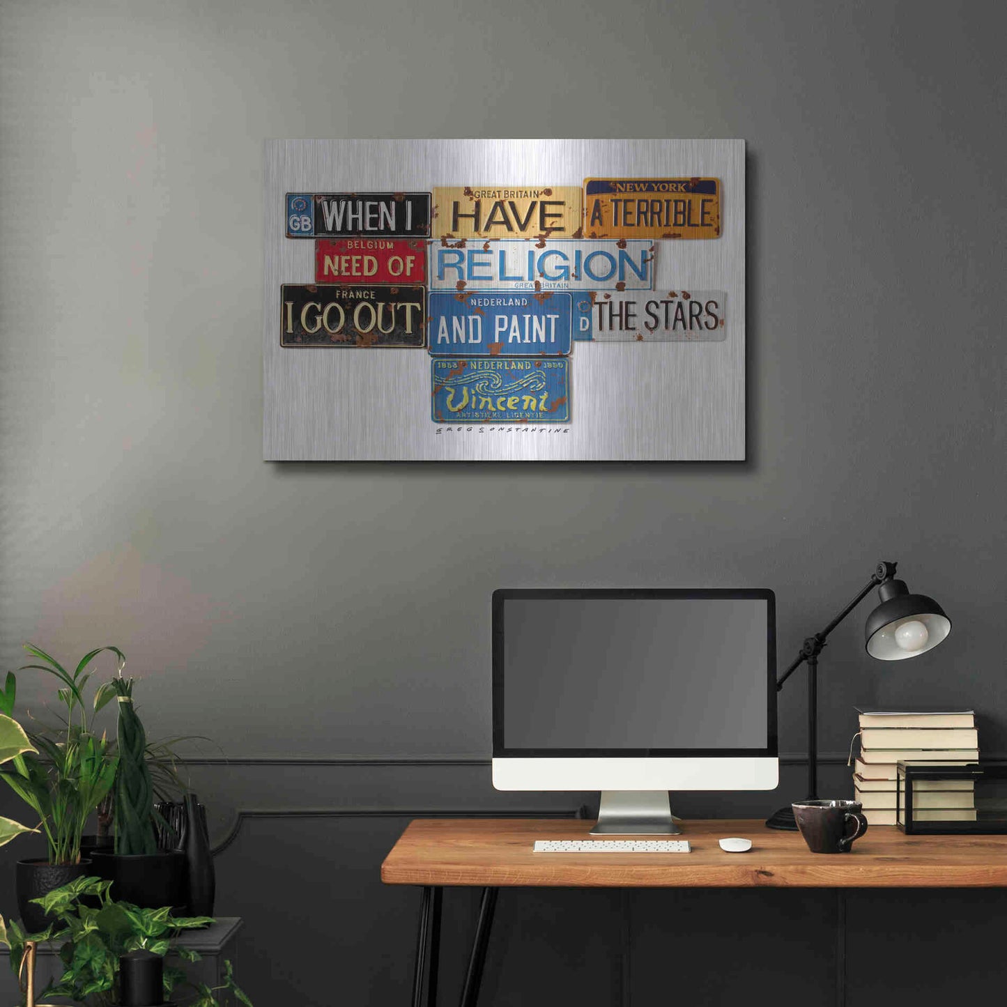 Luxe Metal Art 'Vincent Need Religion' by Gregory Constantine, Metal Wall Art,36x24