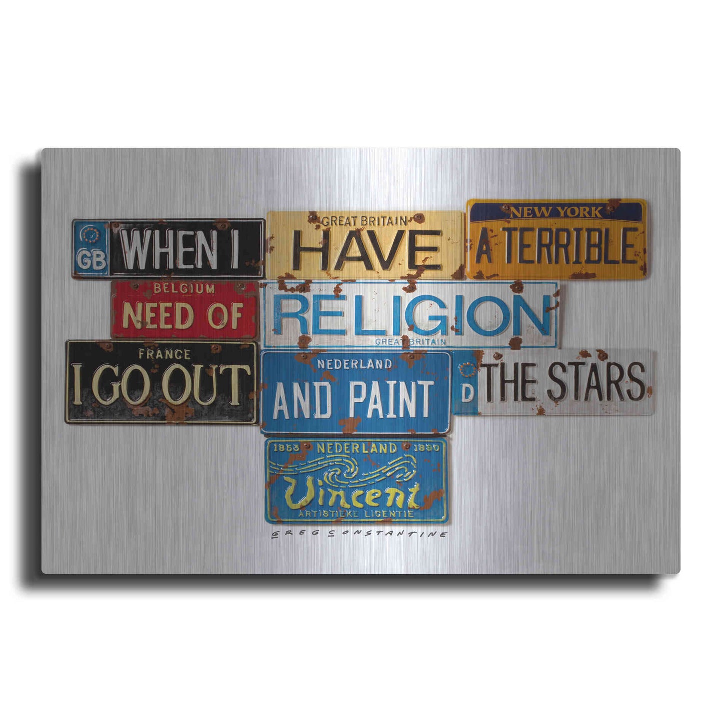 Luxe Metal Art 'Vincent Need Religion' by Gregory Constantine, Metal Wall Art