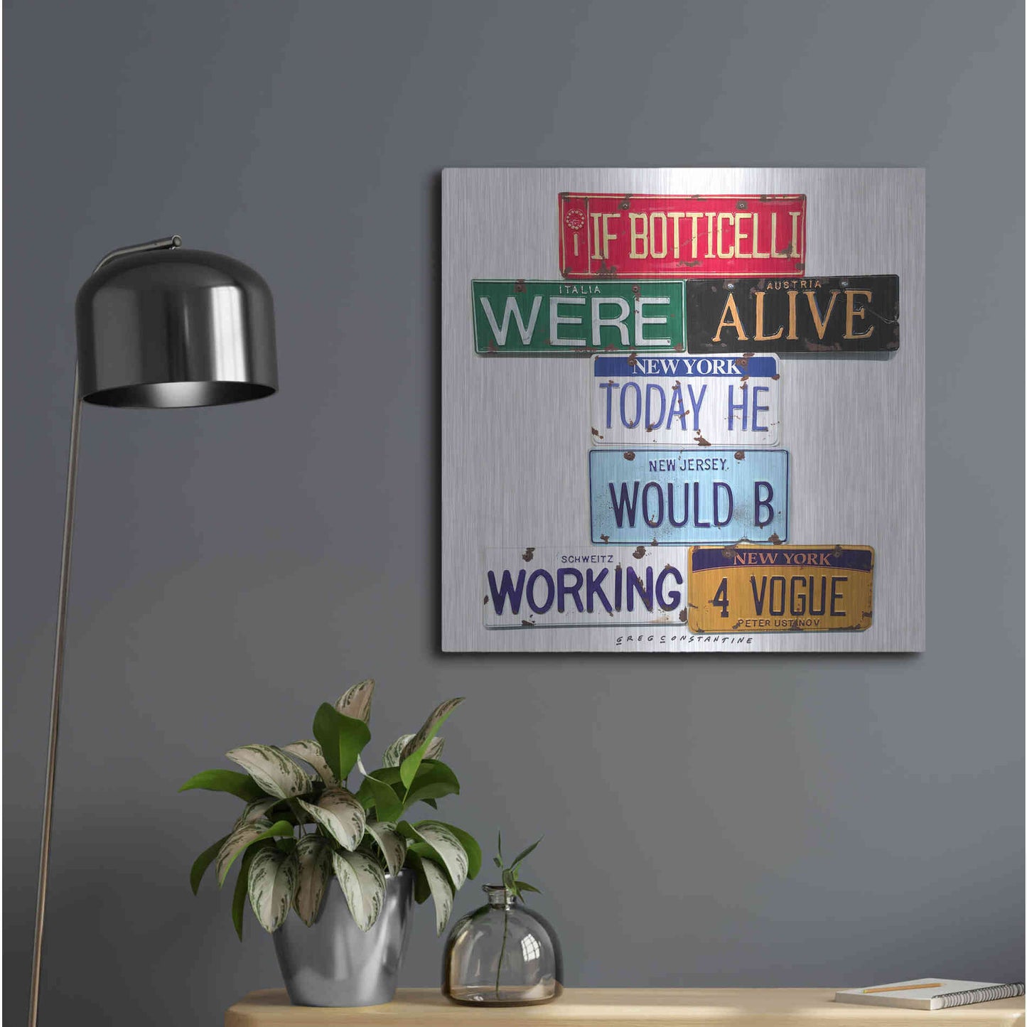 Luxe Metal Art 'Ustinov Botticelli Working 4 Vogue' by Gregory Constantine, Metal Wall Art,24x24