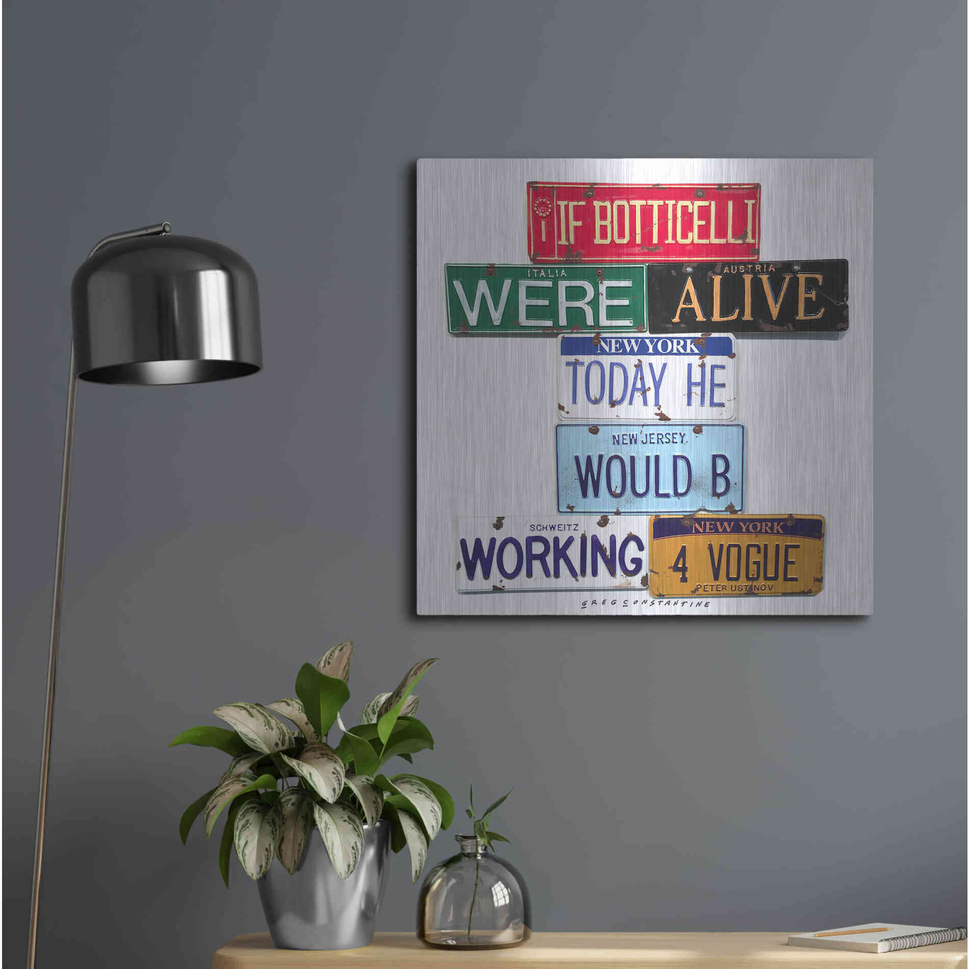 Luxe Metal Art 'Ustinov Botticelli Working 4 Vogue' by Gregory Constantine, Metal Wall Art,24x24