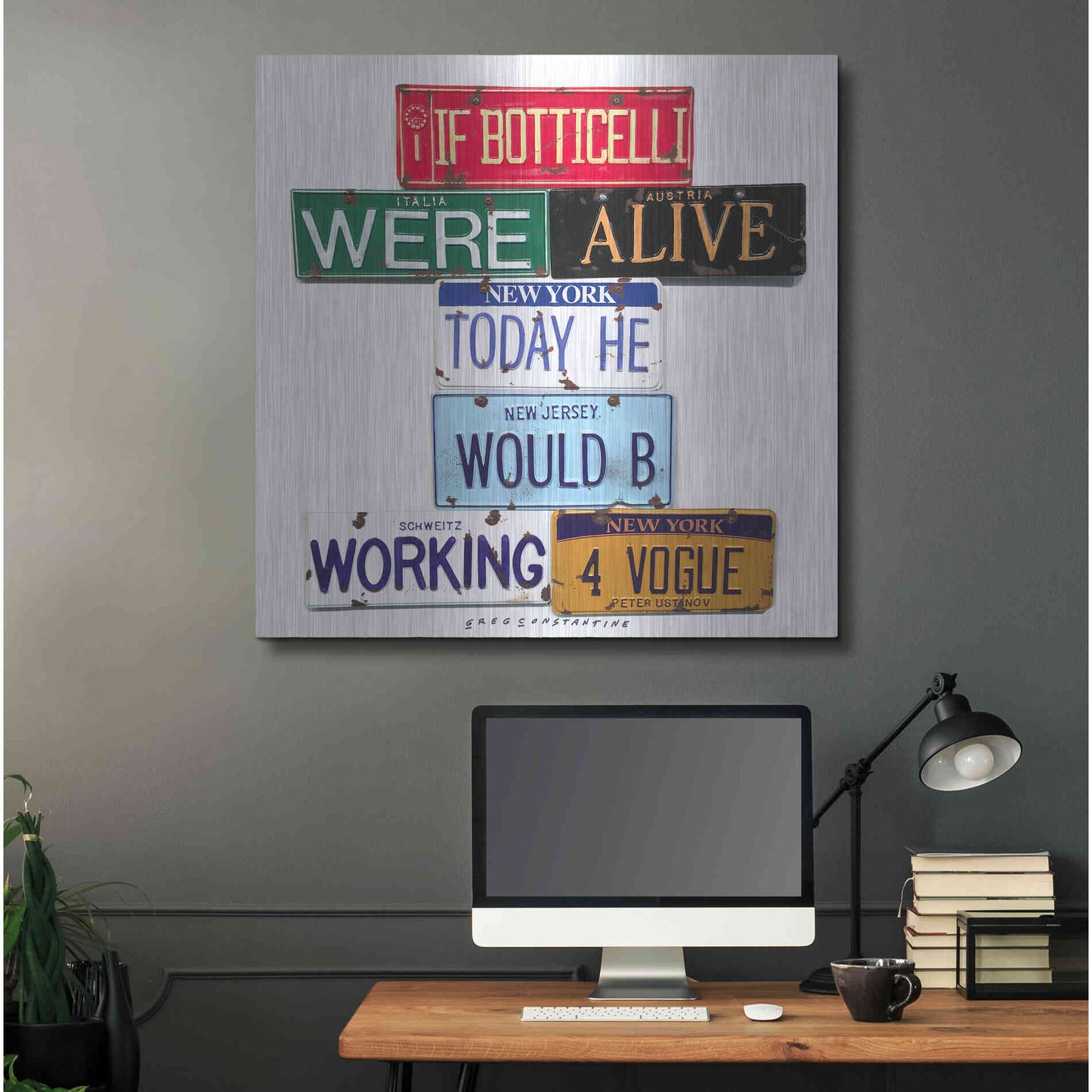 Luxe Metal Art 'Ustinov Botticelli Working 4 Vogue' by Gregory Constantine, Metal Wall Art,36x36