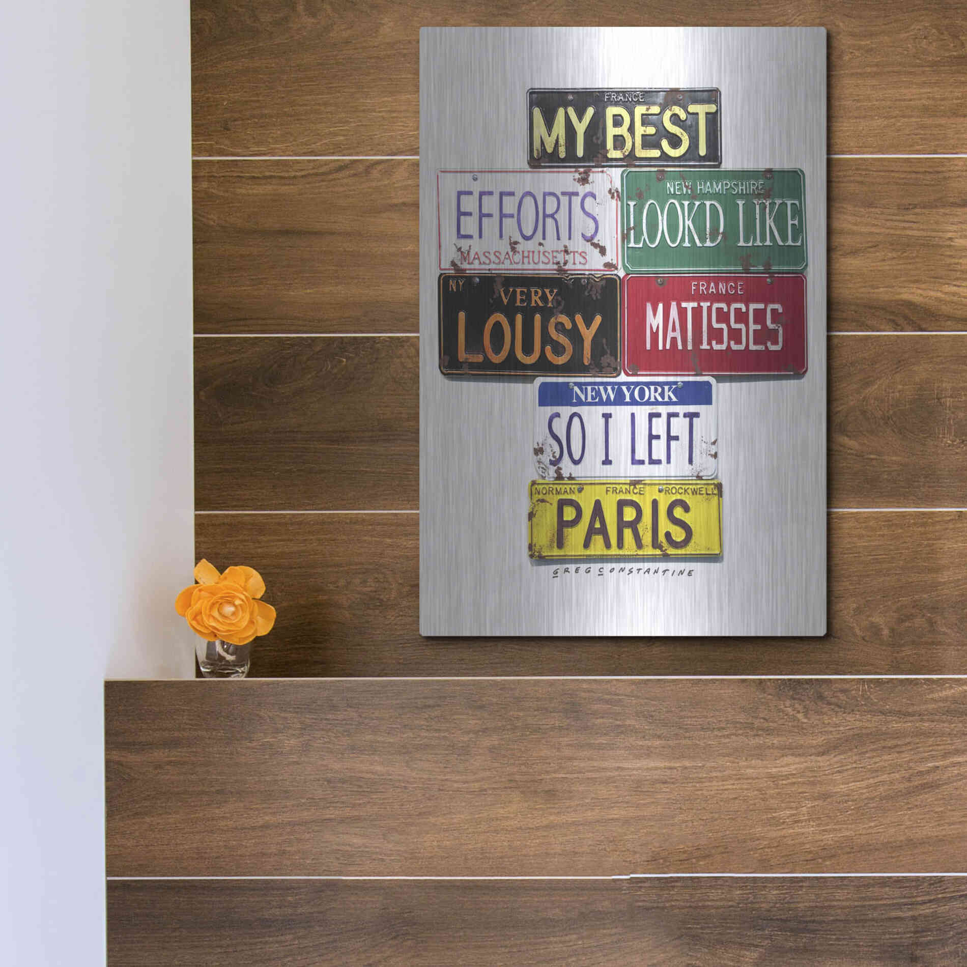 Luxe Metal Art 'Rockwell Lousy Matisses' by Gregory Constantine, Metal Wall Art,12x16