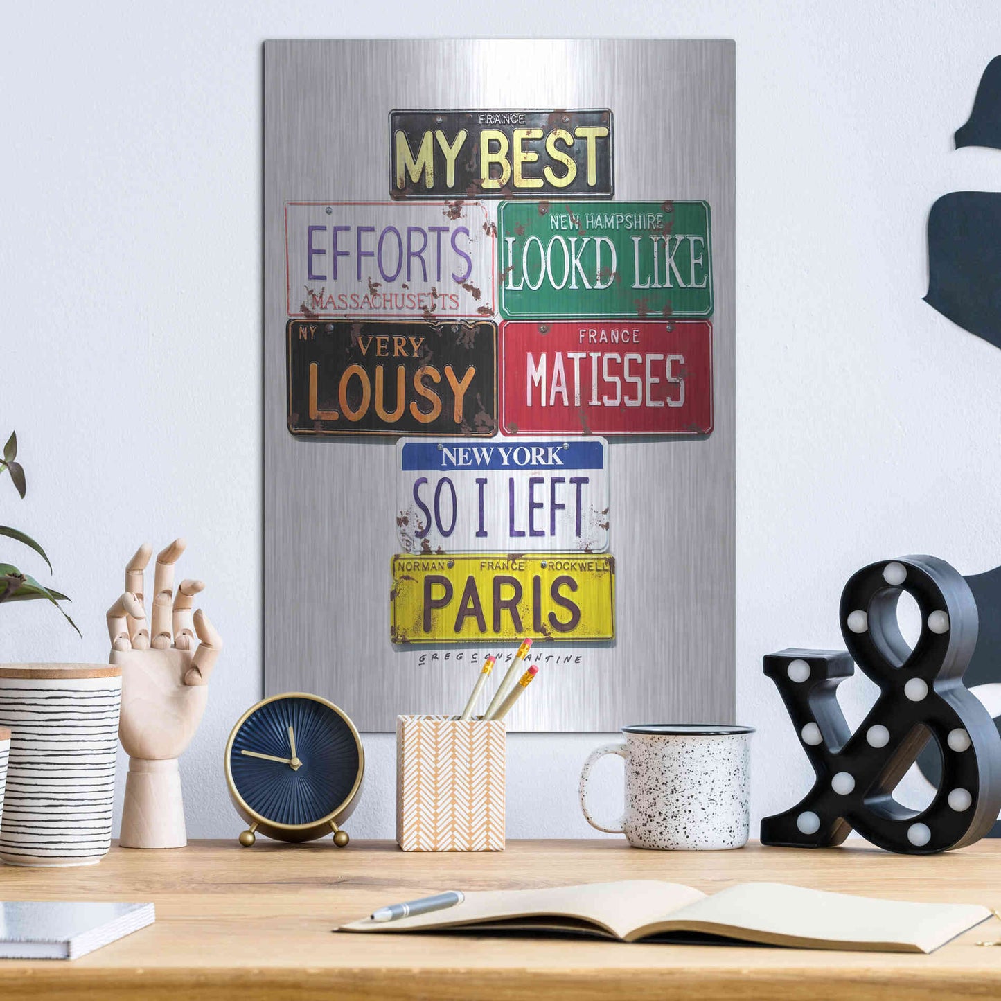 Luxe Metal Art 'Rockwell Lousy Matisses' by Gregory Constantine, Metal Wall Art,12x16