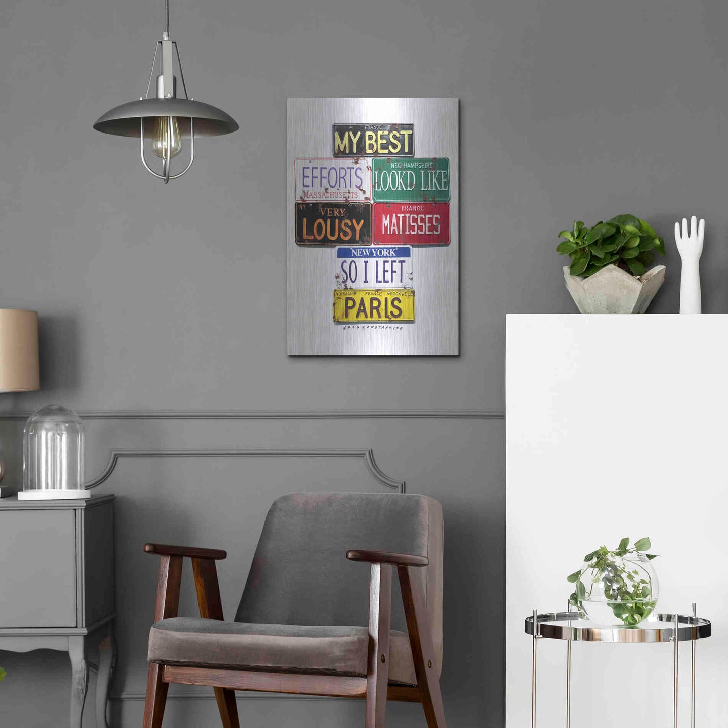 Luxe Metal Art 'Rockwell Lousy Matisses' by Gregory Constantine, Metal Wall Art,16x24