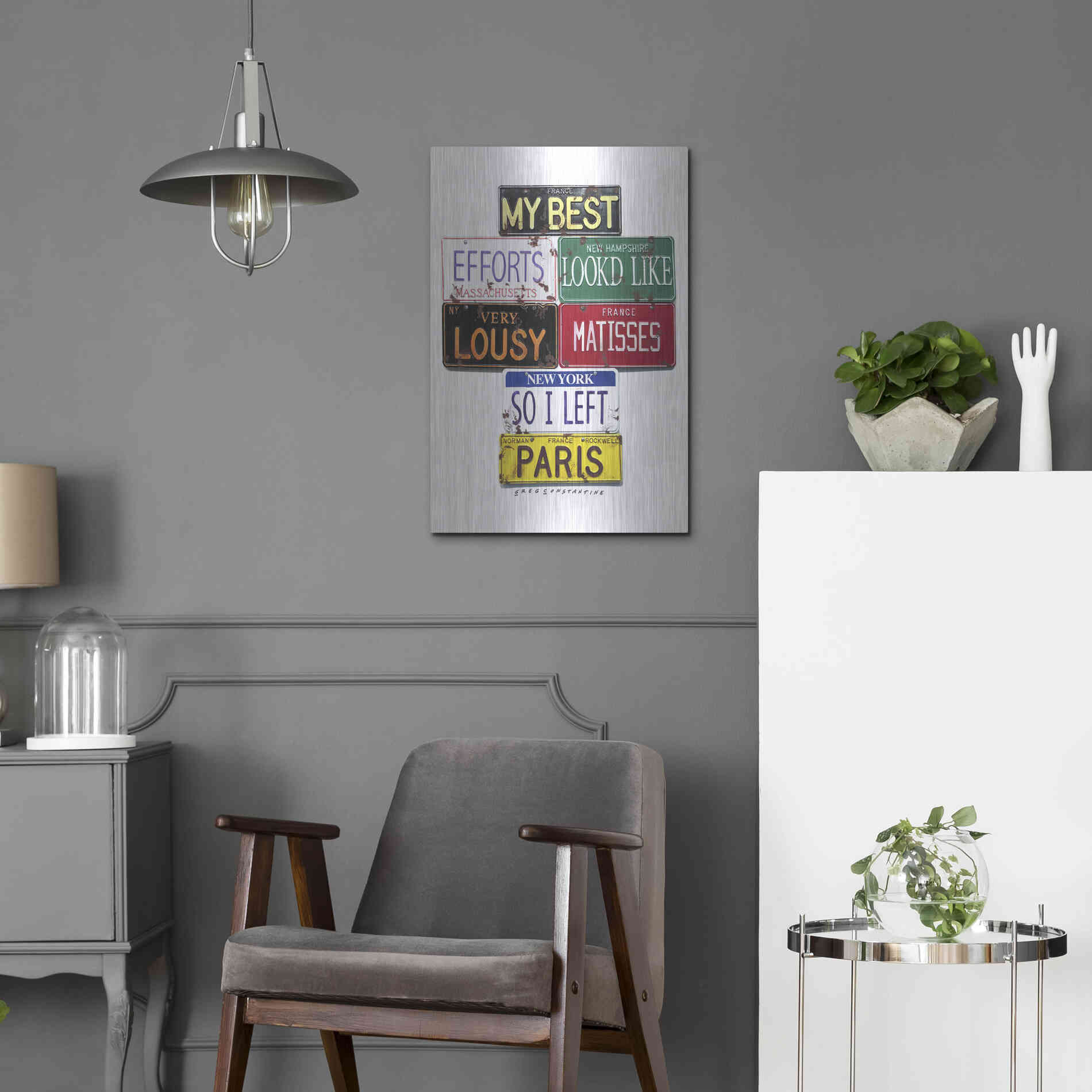 Luxe Metal Art 'Rockwell Lousy Matisses' by Gregory Constantine, Metal Wall Art,16x24