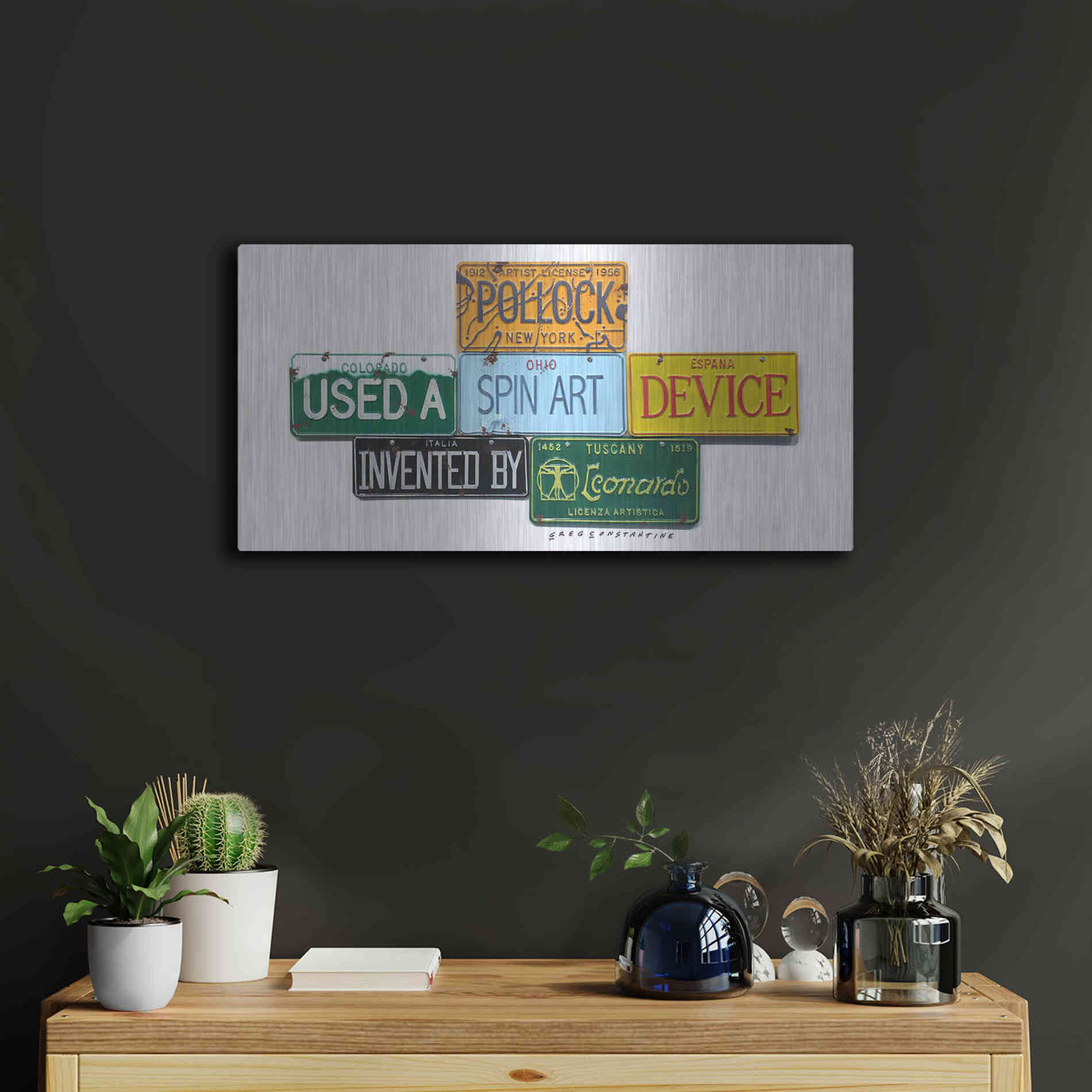 Luxe Metal Art 'Pollock Spin Art' by Gregory Constantine, Metal Wall Art,24x12