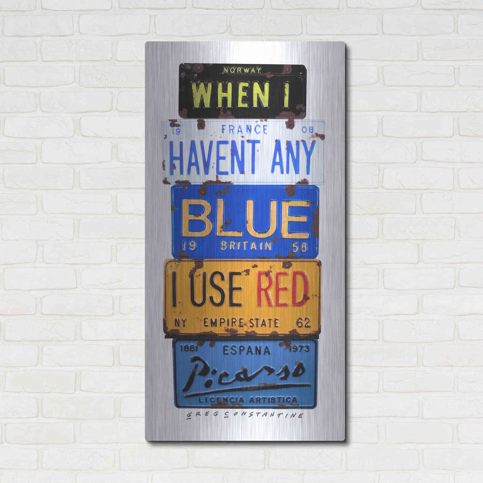 Luxe Metal Art 'Picasso Use Red' by Gregory Constantine, Metal Wall Art,24x48