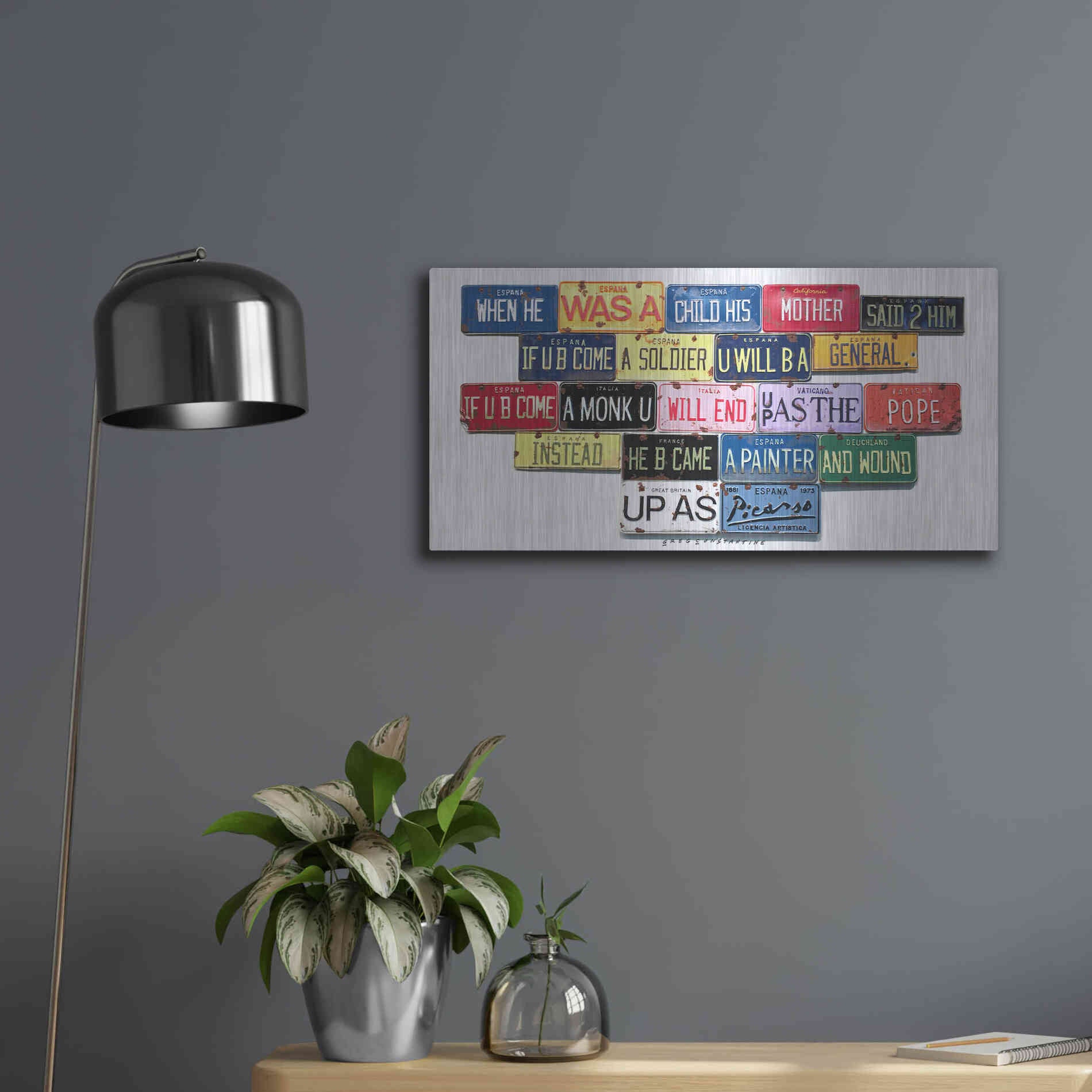 Luxe Metal Art 'Picasso Mother Said' by Gregory Constantine, Metal Wall Art,24x12