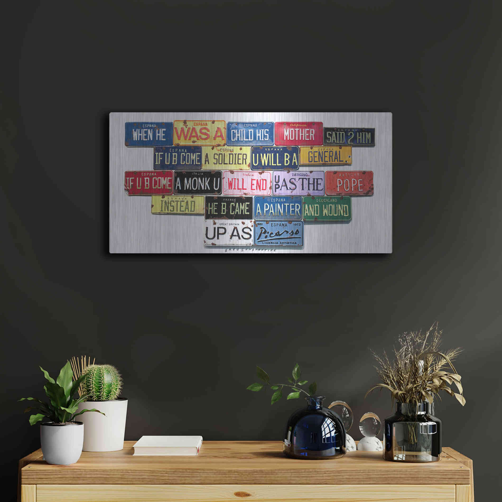 Luxe Metal Art 'Picasso Mother Said' by Gregory Constantine, Metal Wall Art,24x12