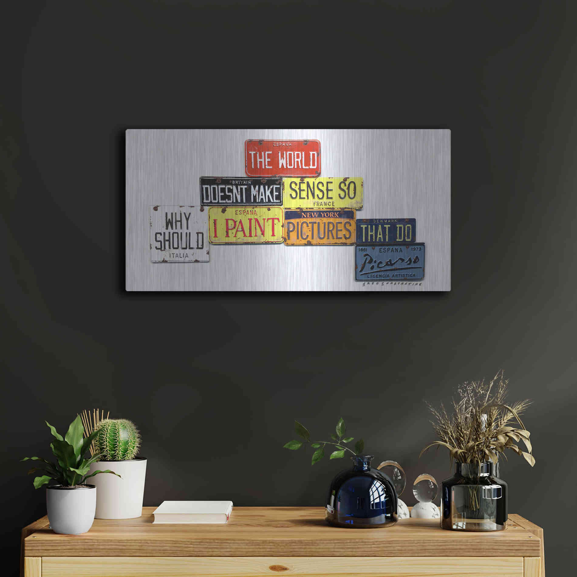 Luxe Metal Art 'Picasso Make Sense' by Gregory Constantine, Metal Wall Art,24x12