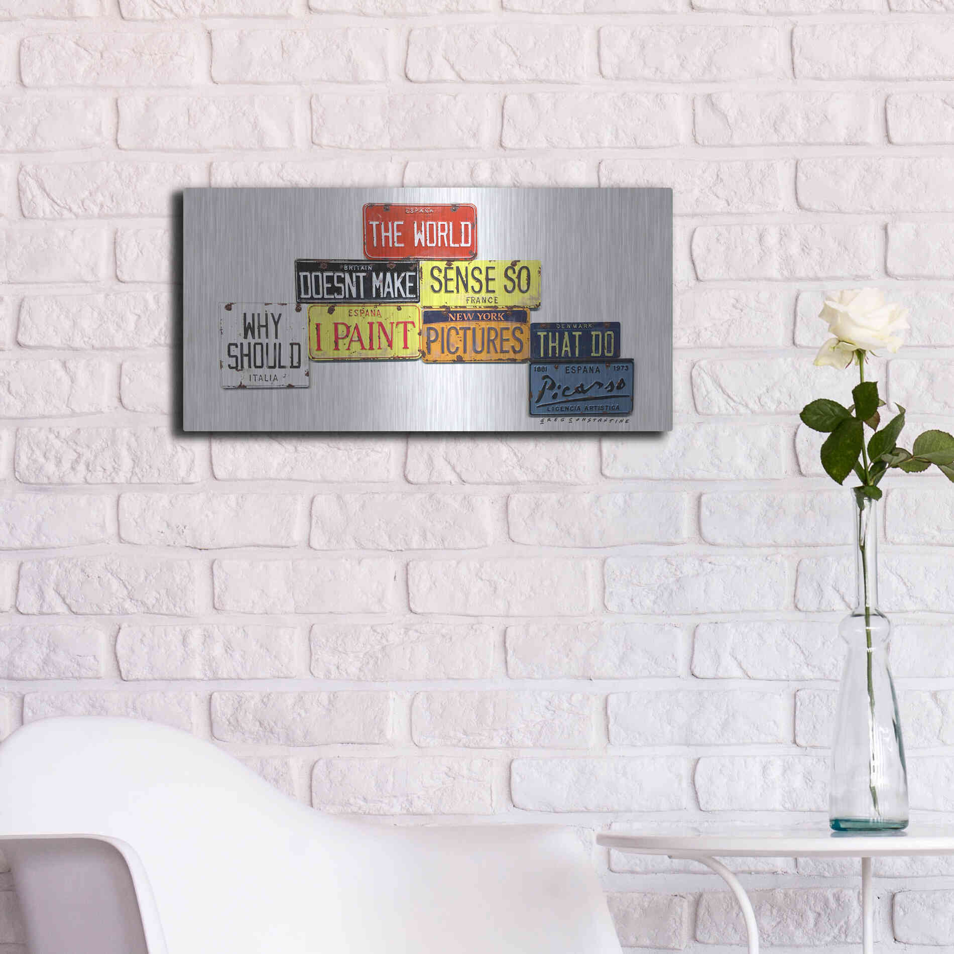 Luxe Metal Art 'Picasso Make Sense' by Gregory Constantine, Metal Wall Art,24x12