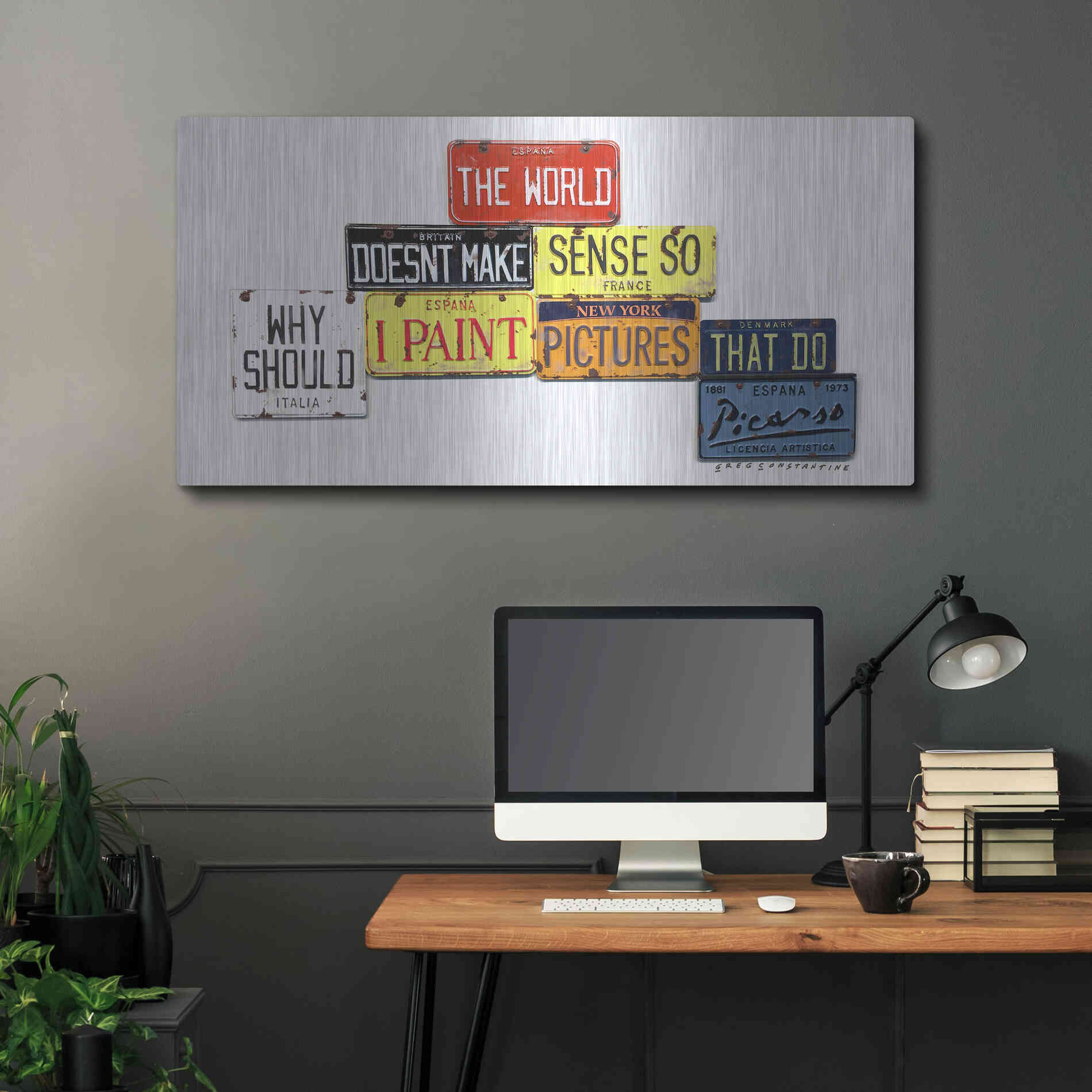 Luxe Metal Art 'Picasso Make Sense' by Gregory Constantine, Metal Wall Art,48x24