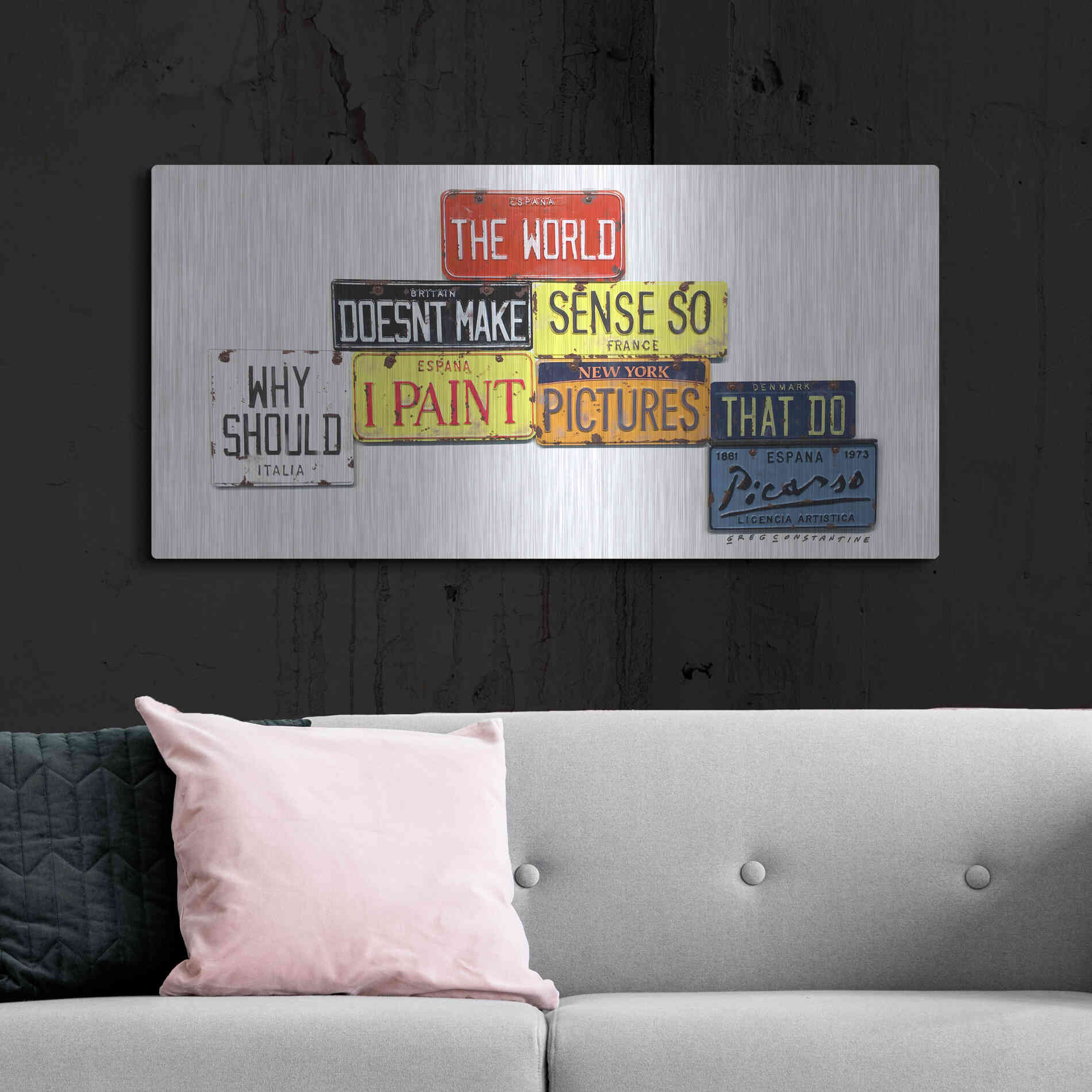 Luxe Metal Art 'Picasso Make Sense' by Gregory Constantine, Metal Wall Art,48x24
