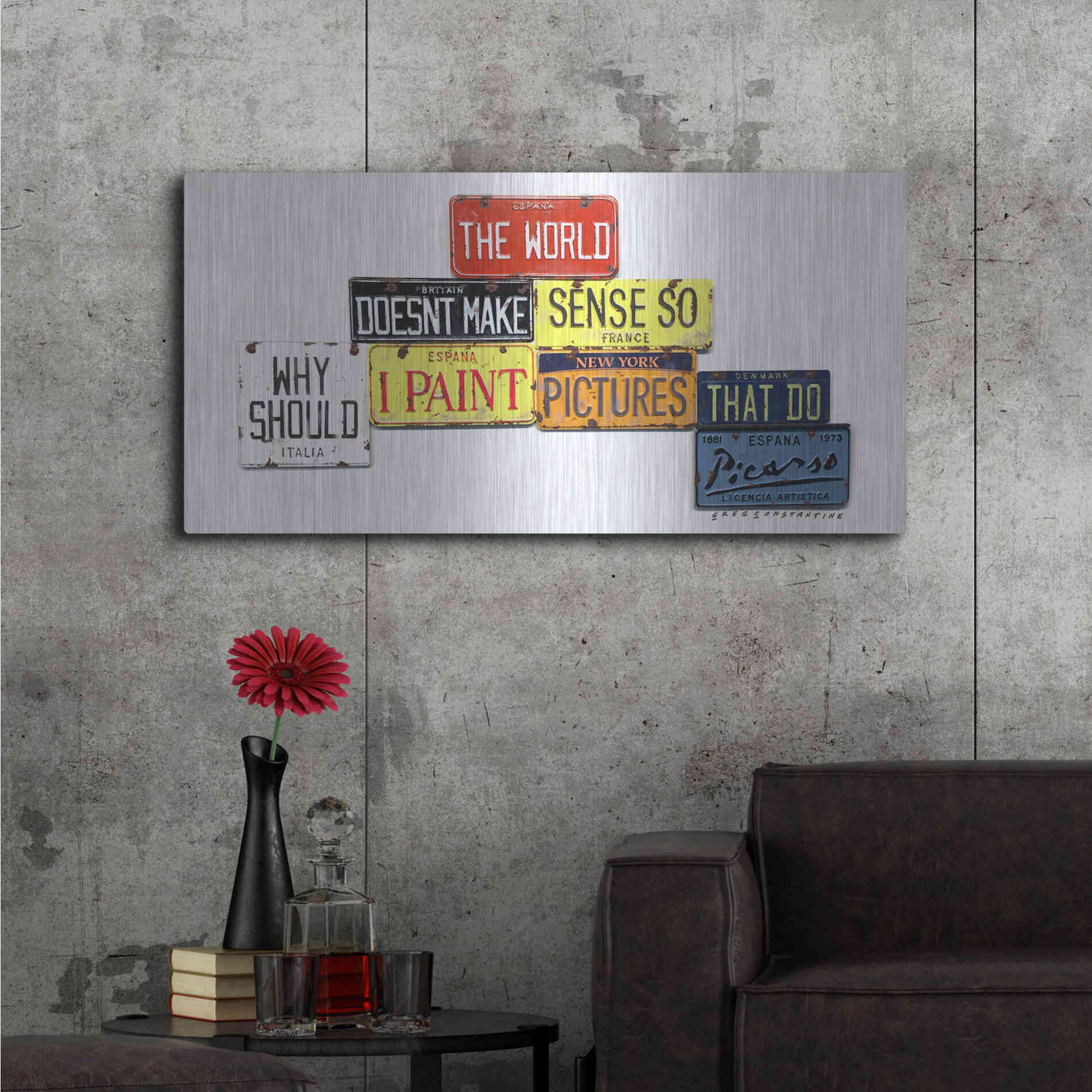 Luxe Metal Art 'Picasso Make Sense' by Gregory Constantine, Metal Wall Art,48x24