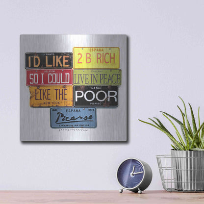 Luxe Metal Art 'Picasso Like 2 B Rich' by Gregory Constantine, Metal Wall Art,12x12